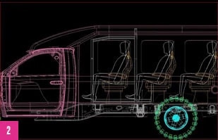 Interior graphic illustration of seating inside a Pink® Adventure® Tour Trekker.