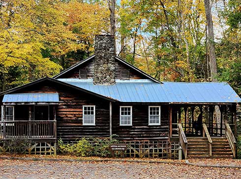 Autumn trees surround the historic Appalachian Clubhouse near Elkmont Ghost Town, Elkmont, TN.